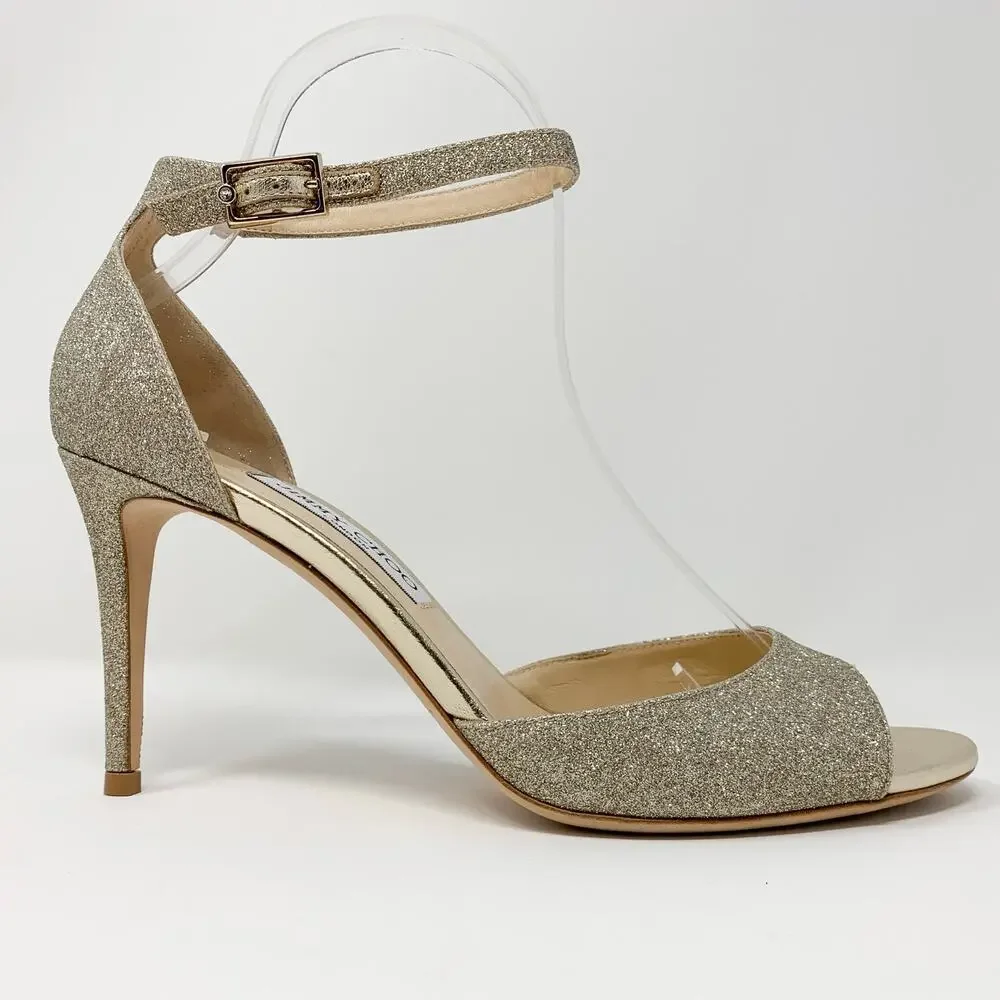 Jimmy Choo Annie 85 Platinum Ice Glitter Heels EU 40